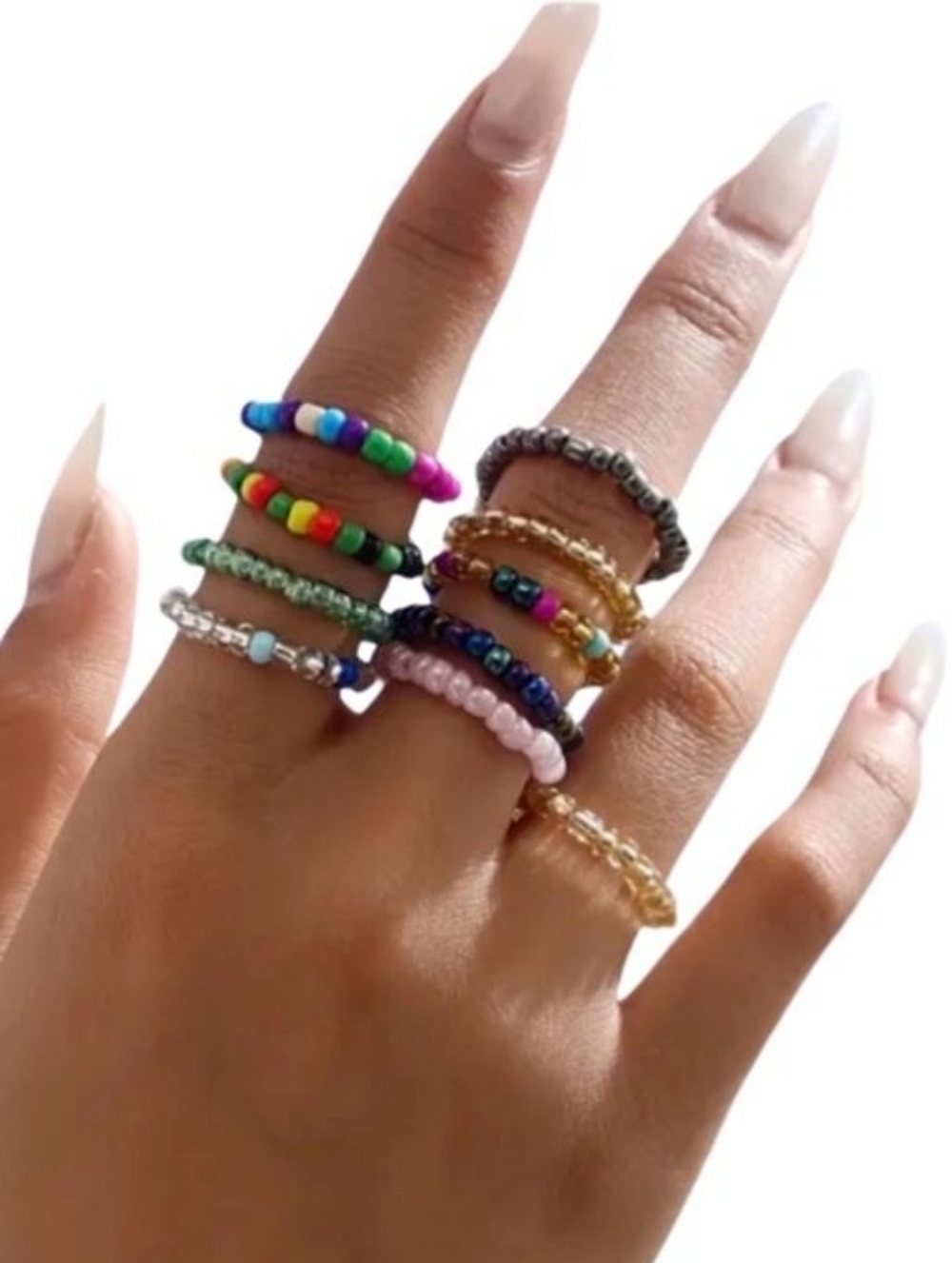 3pcs Beaded Multicolor Women’s Stretch Ring Set